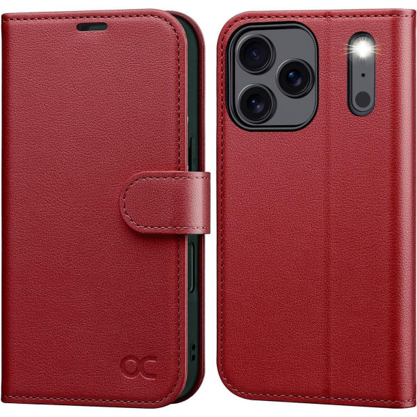 OCASE Apple iPhone 17 Pro Max C�zdan K�l�f-Dark Red