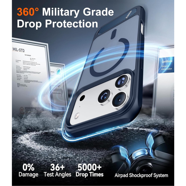 Temdan Apple iPhone 17 Pro Max Standl Klf-Blue