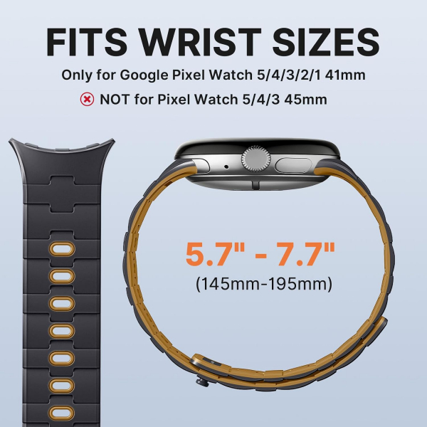 Bandletic Pixel Watch 5 Manyetik Silikon Kay�� (45mm)-Anthracite Gray/Ochre