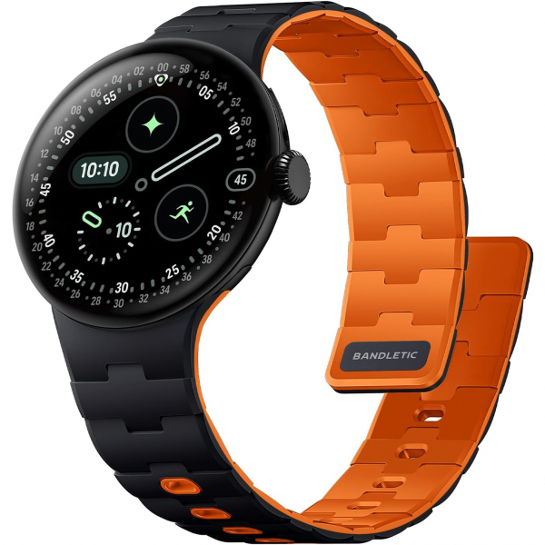 Bandletic Pixel Watch 5 Manyetik Silikon Kay�� (45mm)-Black/Orange