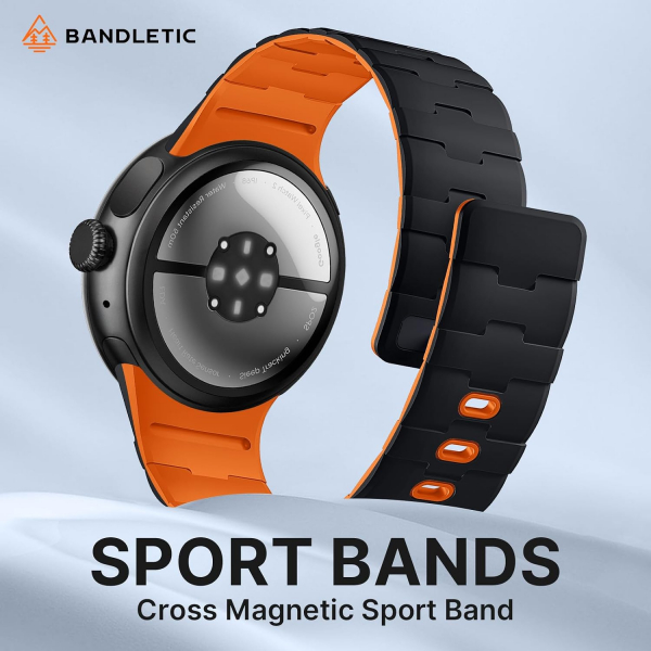 Bandletic Pixel Watch 5 Manyetik Silikon Kay�� (45mm)-Black/Orange