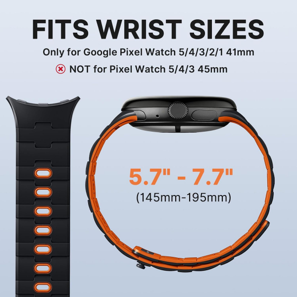 Bandletic Pixel Watch 5 Manyetik Silikon Kay�� (45mm)-Black/Orange