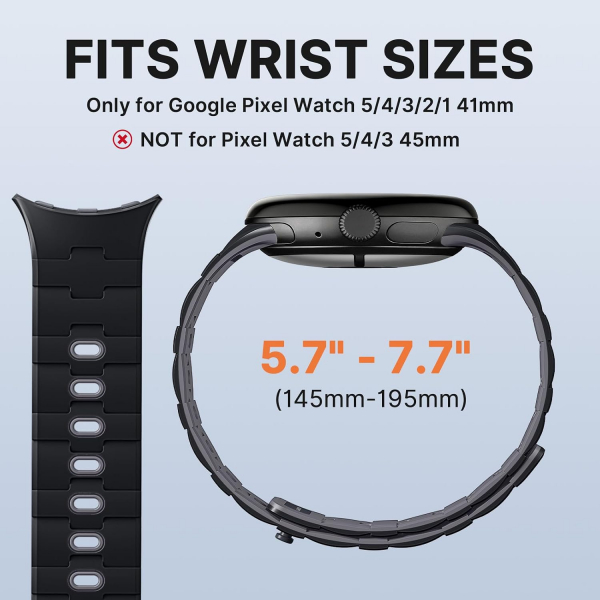 Bandletic Pixel Watch 5 Manyetik Silikon Kay�� (45mm)-Black/Space Gray