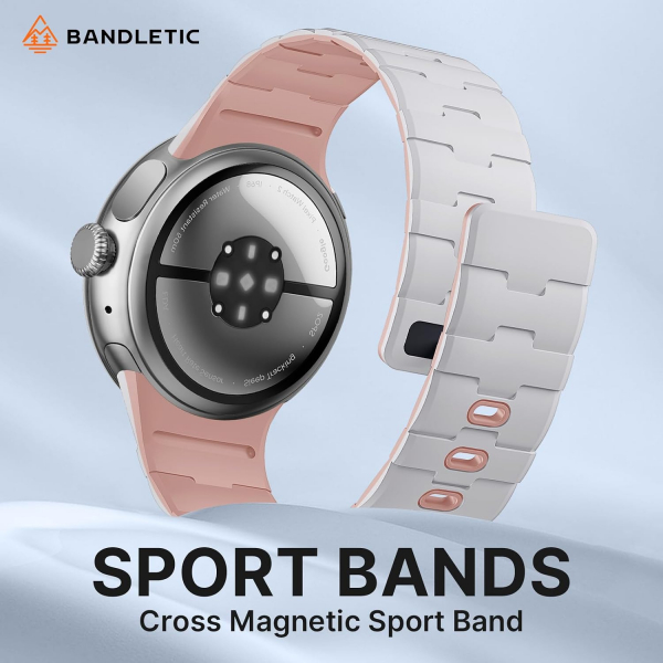 Bandletic Pixel Watch 5 Manyetik Silikon Kay�� (45mm)-White/Pink
