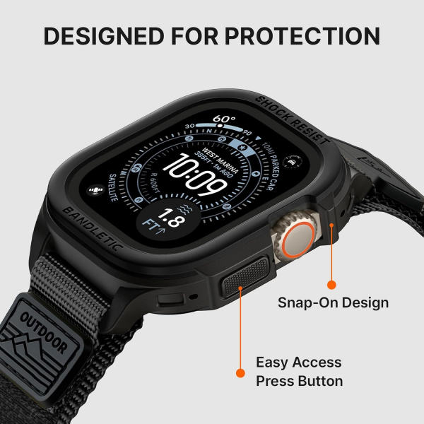 Bandletic Apple Watch Ultra 49mm Rugged Kay�� (Med�um)-Black