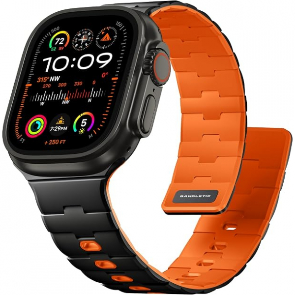 Bandletic Apple Watch Manyetik Silikon Kay�� 42mm-Black/Orange