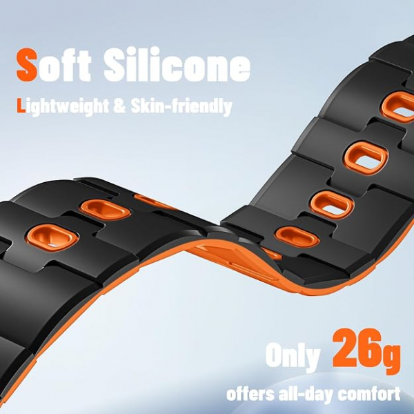 Bandletic Apple Watch Manyetik Silikon Kay�� 42mm-Black/Orange