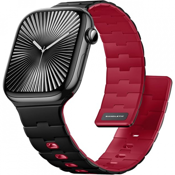 Bandletic Apple Watch Manyetik Silikon Kay�� 42mm-Black/Crimson