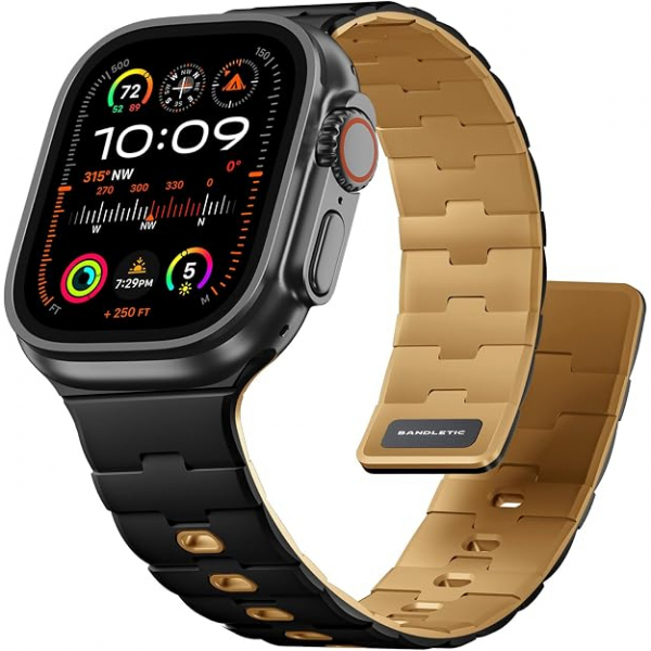 Bandletic Apple Watch Manyetik Silikon Kay�� 42mm-Black/Ochre