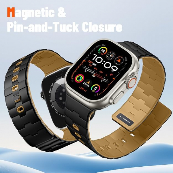 Bandletic Apple Watch Manyetik Silikon Kay�� 42mm-Black/Ochre