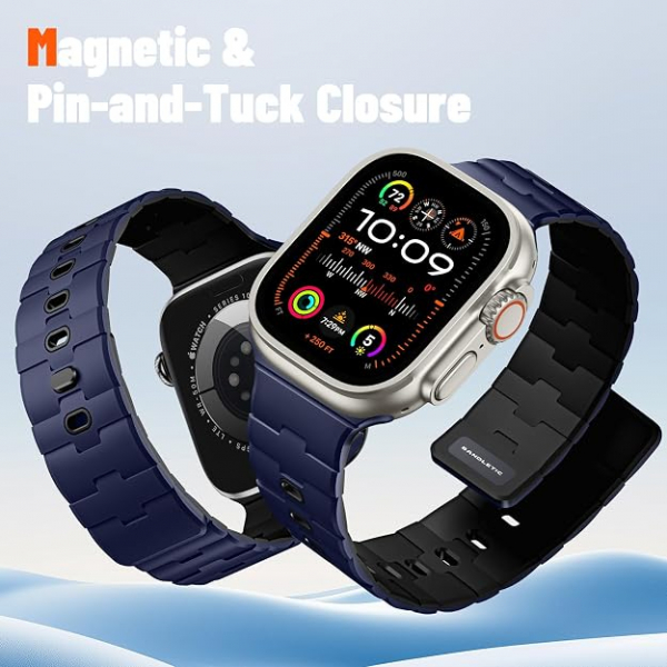 Bandletic Apple Watch Manyetik Silikon Kay�� 42mm-Black/Black