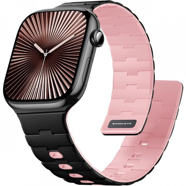 Bandletic Apple Watch Manyetik Silikon Kay�� 42mm-Black/Pink