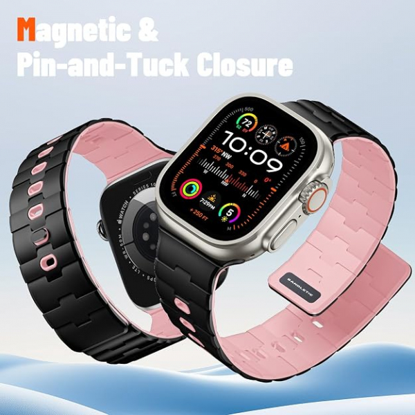 Bandletic Apple Watch Manyetik Silikon Kay�� 42mm-Black/Pink
