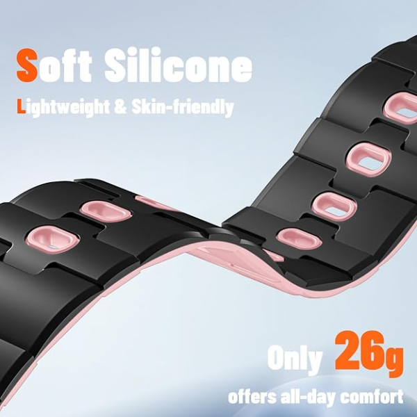 Bandletic Apple Watch Manyetik Silikon Kay�� 42mm-Black/Pink