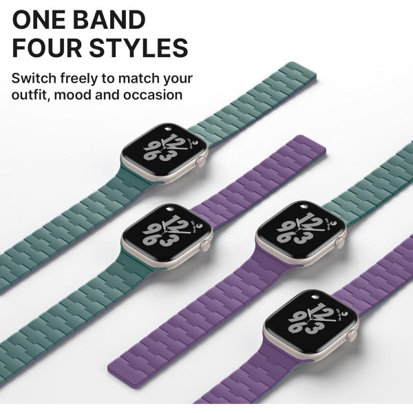 Bandletic �ift Tarafl� Manyetik Silikon Kay�� 42mm-Pine Green/Purple