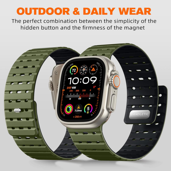 Bandletic Apple Watch 11 Manyetik Silikon Kay�� 42mm-Green/Black