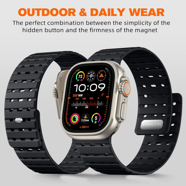 Bandletic Apple Watch 11 Manyetik Silikon Kay�� 42mm-Black