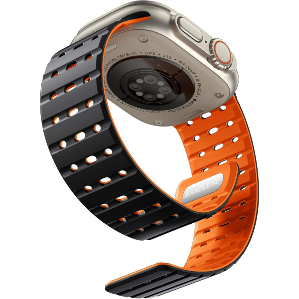Bandletic Apple Watch 11 Manyetik Silikon Kay�� 42mm-Black/Orange
