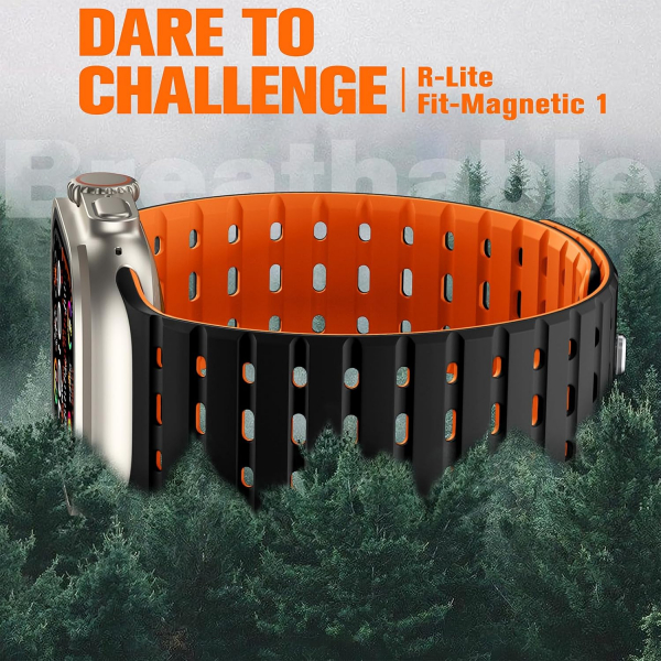 Bandletic Apple Watch 11 Manyetik Silikon Kay�� 42mm-Black/Orange