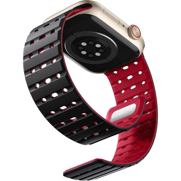 Bandletic Apple Watch 11 Manyetik Silikon Kay�� 42mm-Black/Red