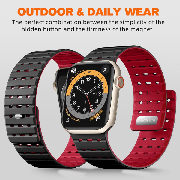 Bandletic Apple Watch 11 Manyetik Silikon Kay�� 42mm-Black/Red