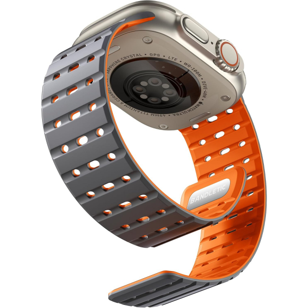 Bandletic Apple Watch 11 Manyetik Silikon Kay�� 42mm-Gray/Orange