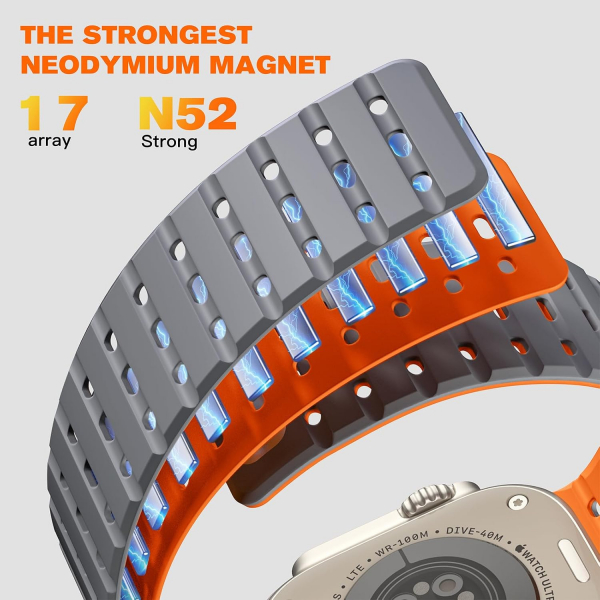 Bandletic Apple Watch 11 Manyetik Silikon Kay�� 42mm-Gray/Orange