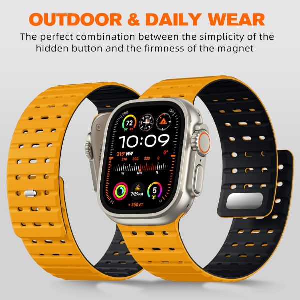 Bandletic Apple Watch 11 Manyetik Silikon Kay�� 42mm-Yellow/Black