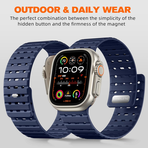 Bandletic Apple Watch 11 Manyetik Silikon Kay�� 42mm-Navy Blue