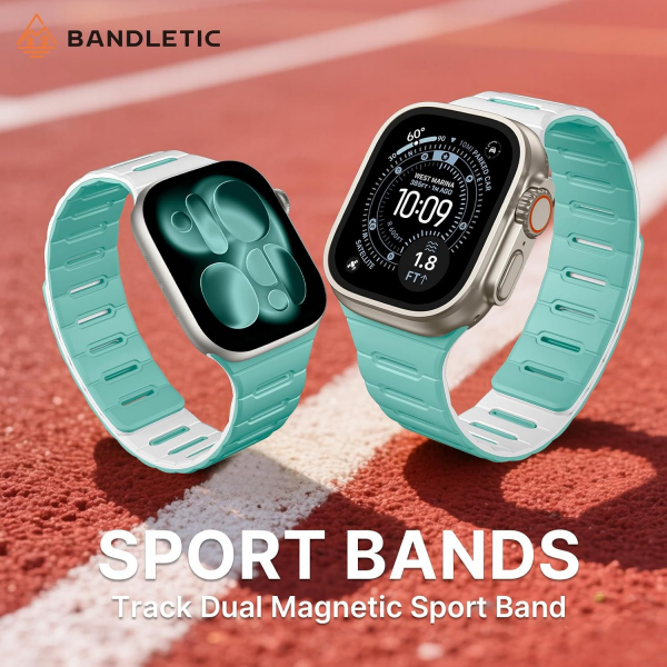 Bandletic �ift Tarafl� Manyetik Silikon Kay�� 42mm-White/Aqua Blue