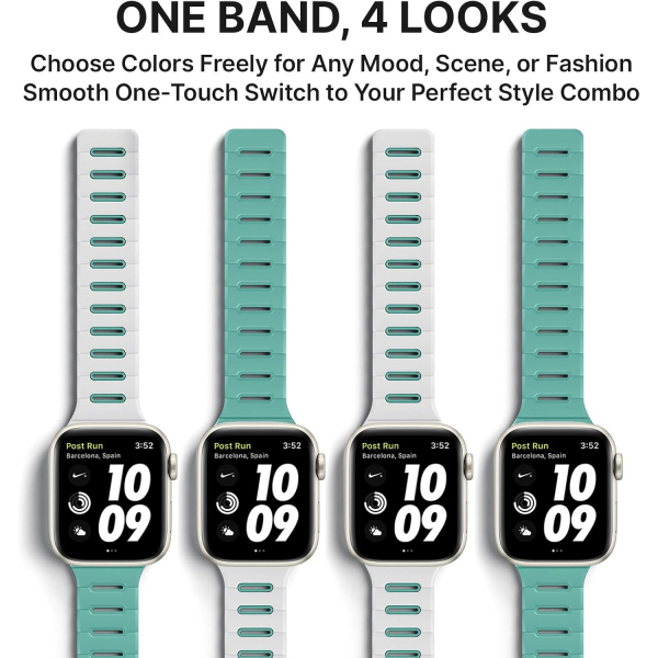 Bandletic �ift Tarafl� Manyetik Silikon Kay�� 42mm-White/Aqua Blue