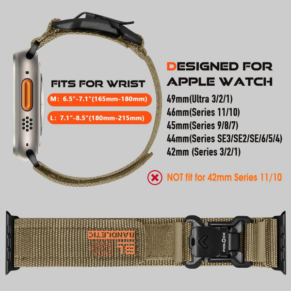 Bandletic Manyetik ��kart�labilir Naylon Kay�� 49mm (L)-Khaki