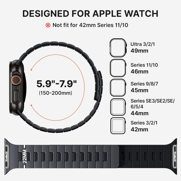Bandletic �ift Tarafl� Manyetik Silikon Kay�� 42mm-Charcoal/Black