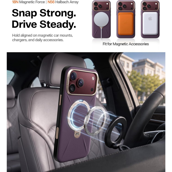 TORRAS Q3 VegSkin iPhone 18 Pro Standl� Deri K�l�f-Burgundy Purple