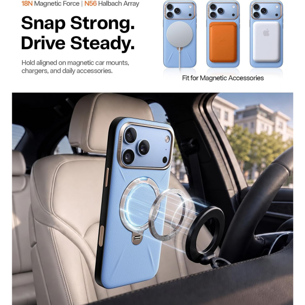 TORRAS Q3 VegSkin iPhone 18 Pro Standl� Deri K�l�f-Glacier Blue
