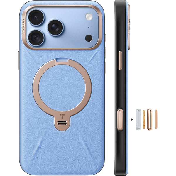 TORRAS Q3 VegSkin iPhone 18 Pro Standl� Deri K�l�f-Glacier Blue