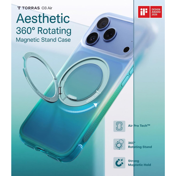 TORRAS O3 AIR Gradient iPhone 18 Pro Max Standl� K�l�f-Glacier Blue