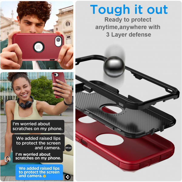 AICase Apple iPhone 16e MagSafe Uyumlu Klf -Red Black