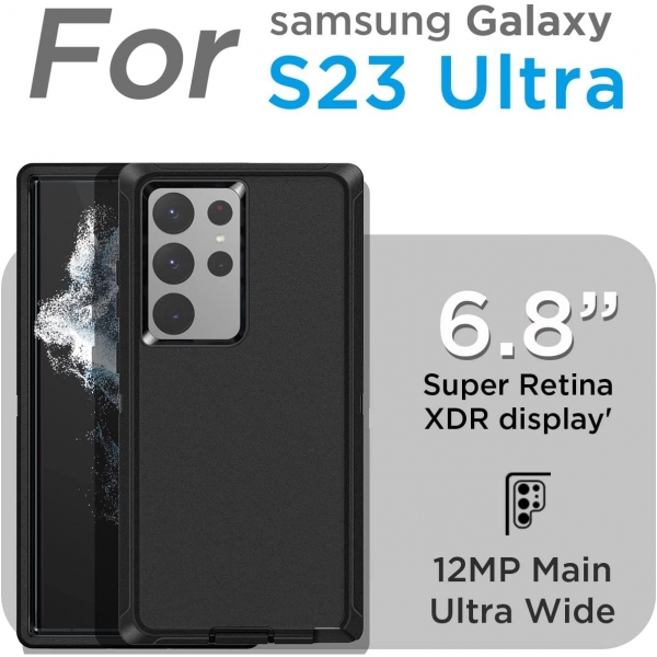AICase Galaxy S23 Ultra Tam Korumal Klf (MIL-STD-810G)-Black
