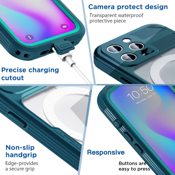AICase iPhone 14 Pro MagSafe Uyumlu Su Geirmez Klf (MIL-STD-810G)-Blue