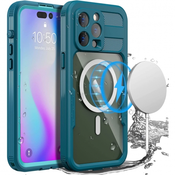 AICase iPhone 14 Pro Max MagSafe Uyumlu Su Geirmez Klf (MIL-STD-810G)-Blue