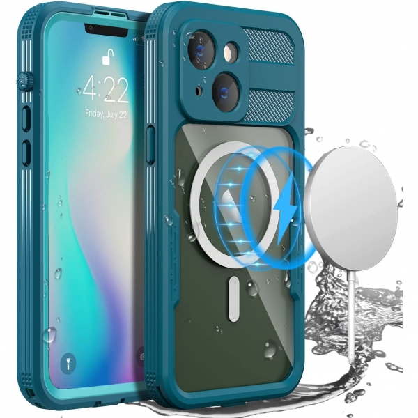 AICase iPhone 14 MagSafe Uyumlu Su Geirmez Klf (MIL-STD-810G)-Blue