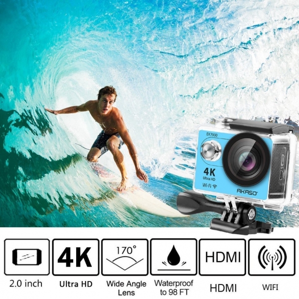 AKASO EK7000 4K WiFi Sports Aksiyon Kamera (Mavi)