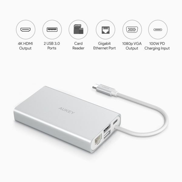 AUKEY USB C oklu Hub Adaptr (Gray)