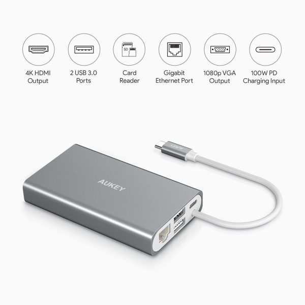 AUKEY USB C oklu Hub Adaptr (Space Gray)