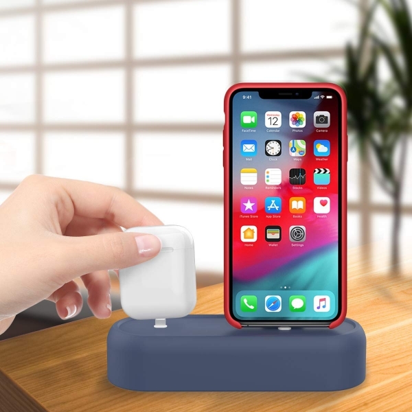 AhaStyle Apple Airpods/iPhone Silikon arj Stand-Navy