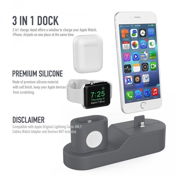 AhaStyle Apple Airpods/Watch/iPhone Silikon arj Stand-Dark Grey