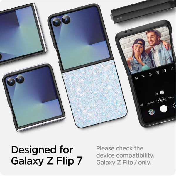 AlCase Samsung Galaxy Z Flip 7 Parltl Klf-White Glittter 