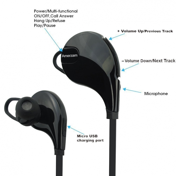 Amerzam Bluetooth Mikrofon Kulak i Kulaklk-Black