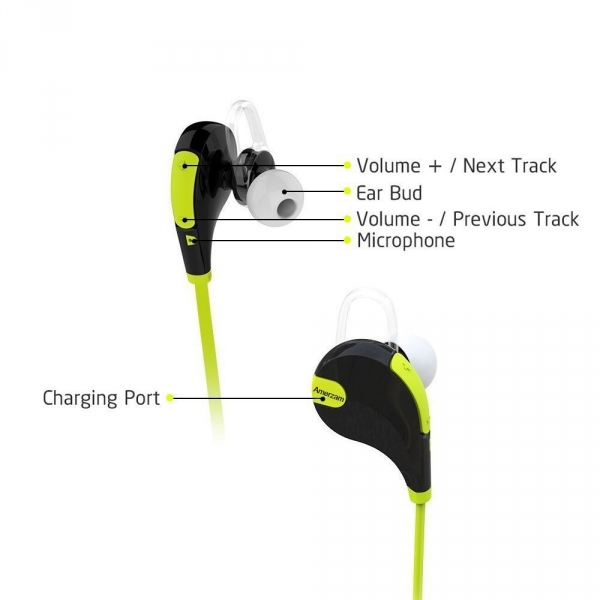 Amerzam Bluetooth Mikrofon Kulak i Kulaklk-Green